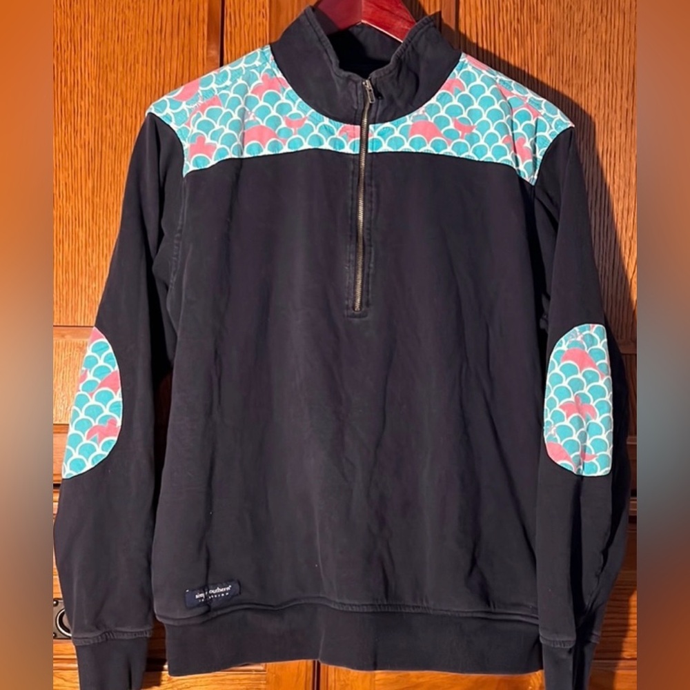 VTG Simply Southern Quarter Zip Pullover Jacket Elbow Patches Mermaid Turtle
